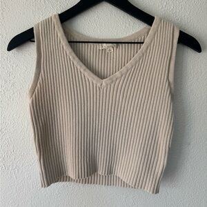100% cotton La Hearts Cream Ribbed V-Neck Crop Top
